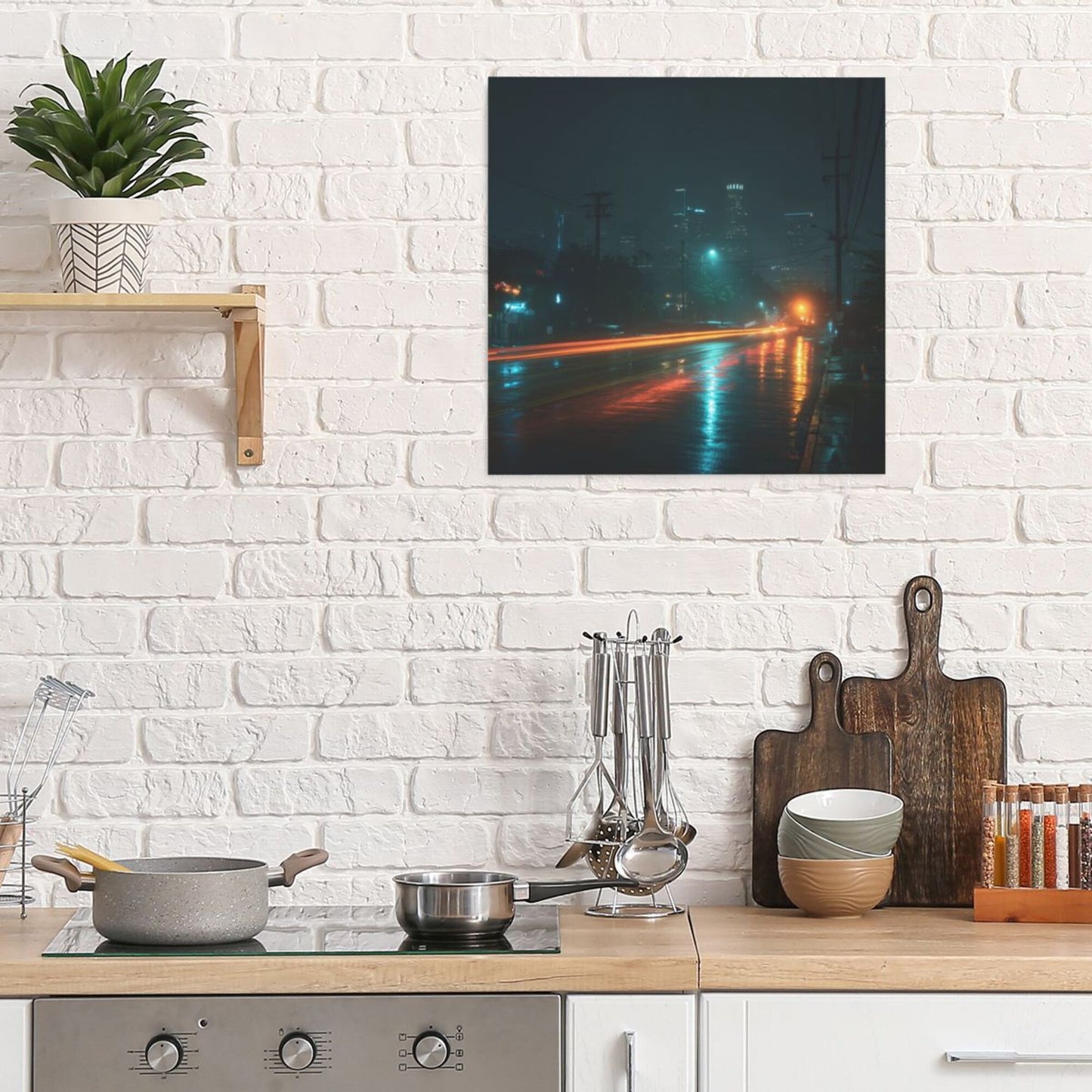 City Night Light Artistic Square Canvas Wall Art 40×40cm Unframed Decorative Fabric Painting