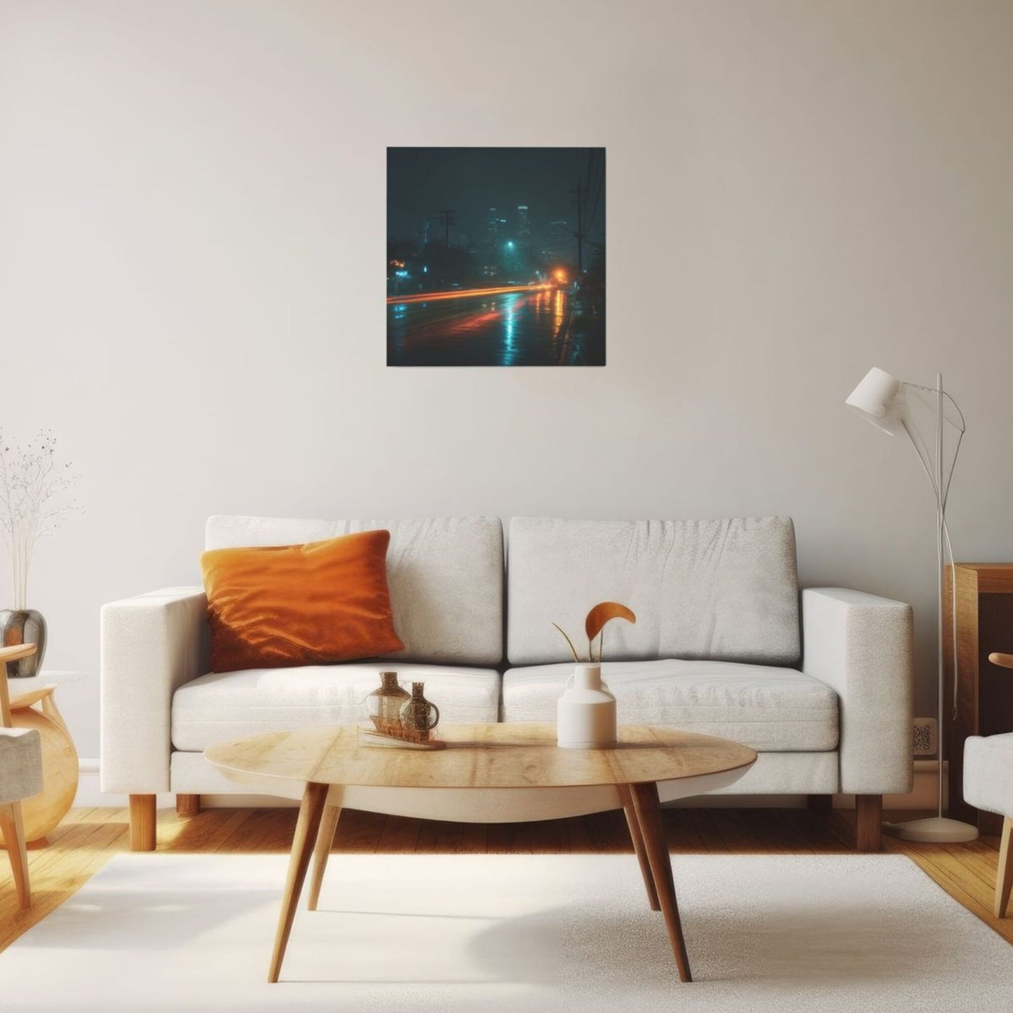City Night Light Artistic Square Canvas Wall Art 40×40cm Unframed Decorative Fabric Painting