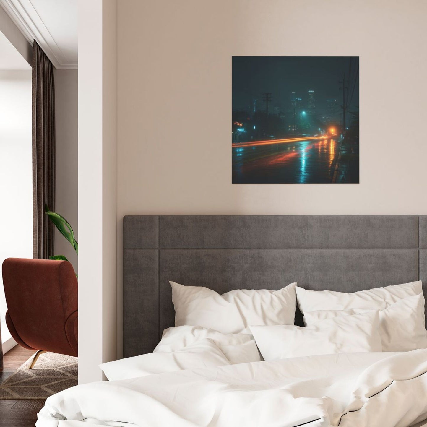 City Night Light Artistic Square Canvas Wall Art 40×40cm Unframed Decorative Fabric Painting