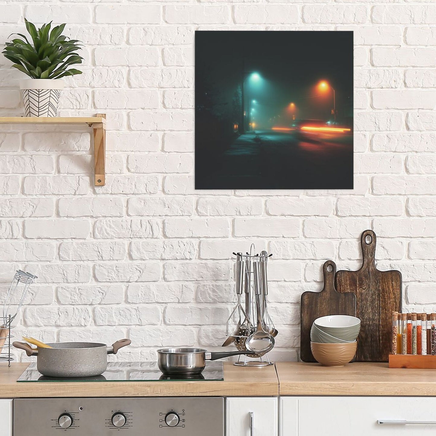 Night Street Light Artistic Square Canvas Wall Art 40×40cm Unframed Decorative Fabric Painting