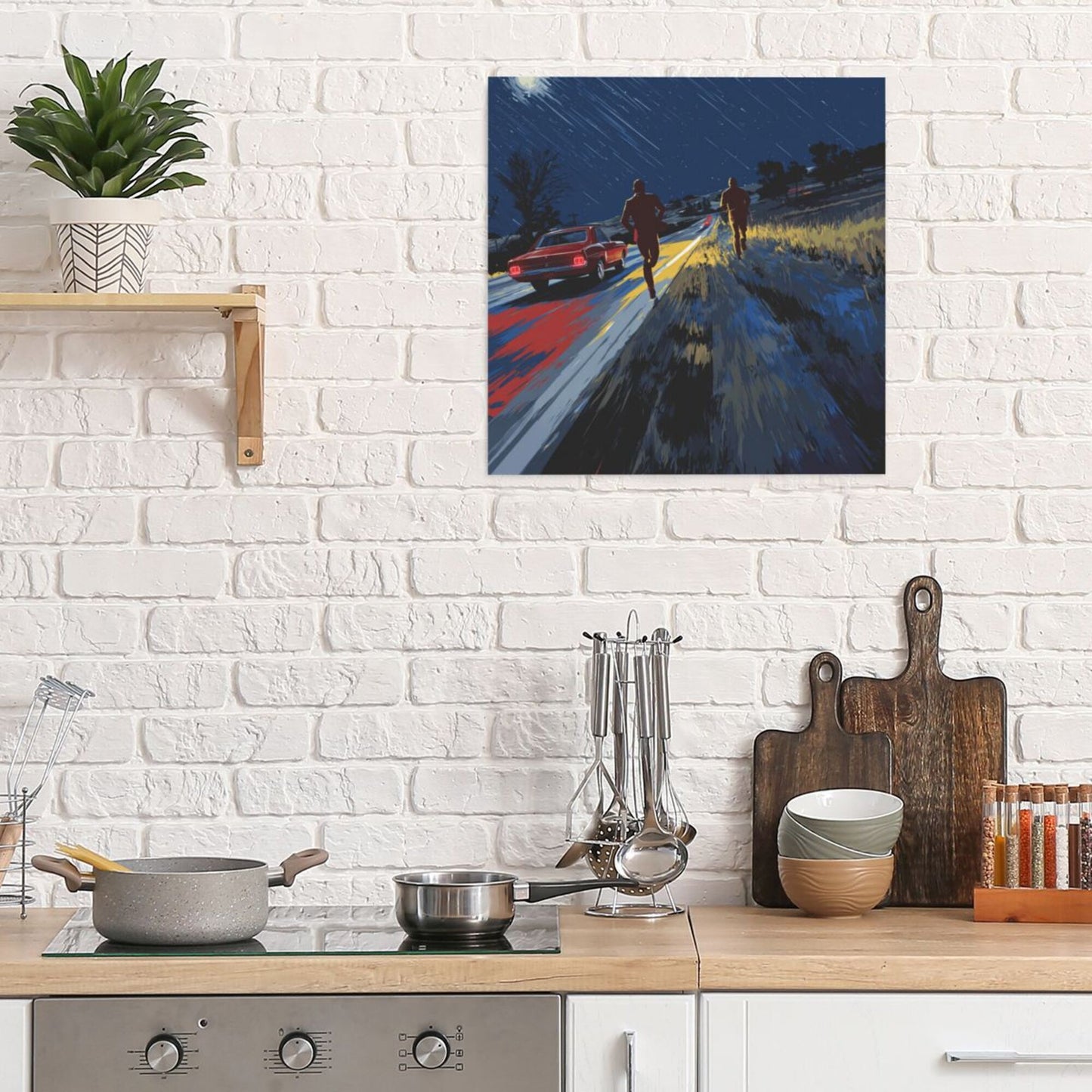 Rainy Night Road Artistic Square Canvas Wall Art 40×40cm Unframed Decorative Fabric Painting