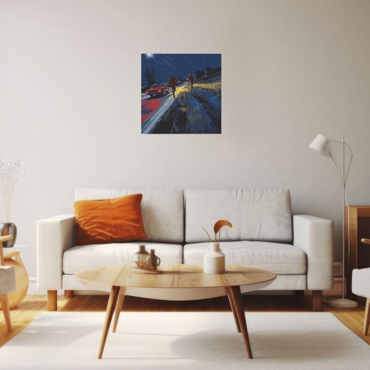 Rainy Night Road Artistic Square Canvas Wall Art 40×40cm Unframed Decorative Fabric Painting
