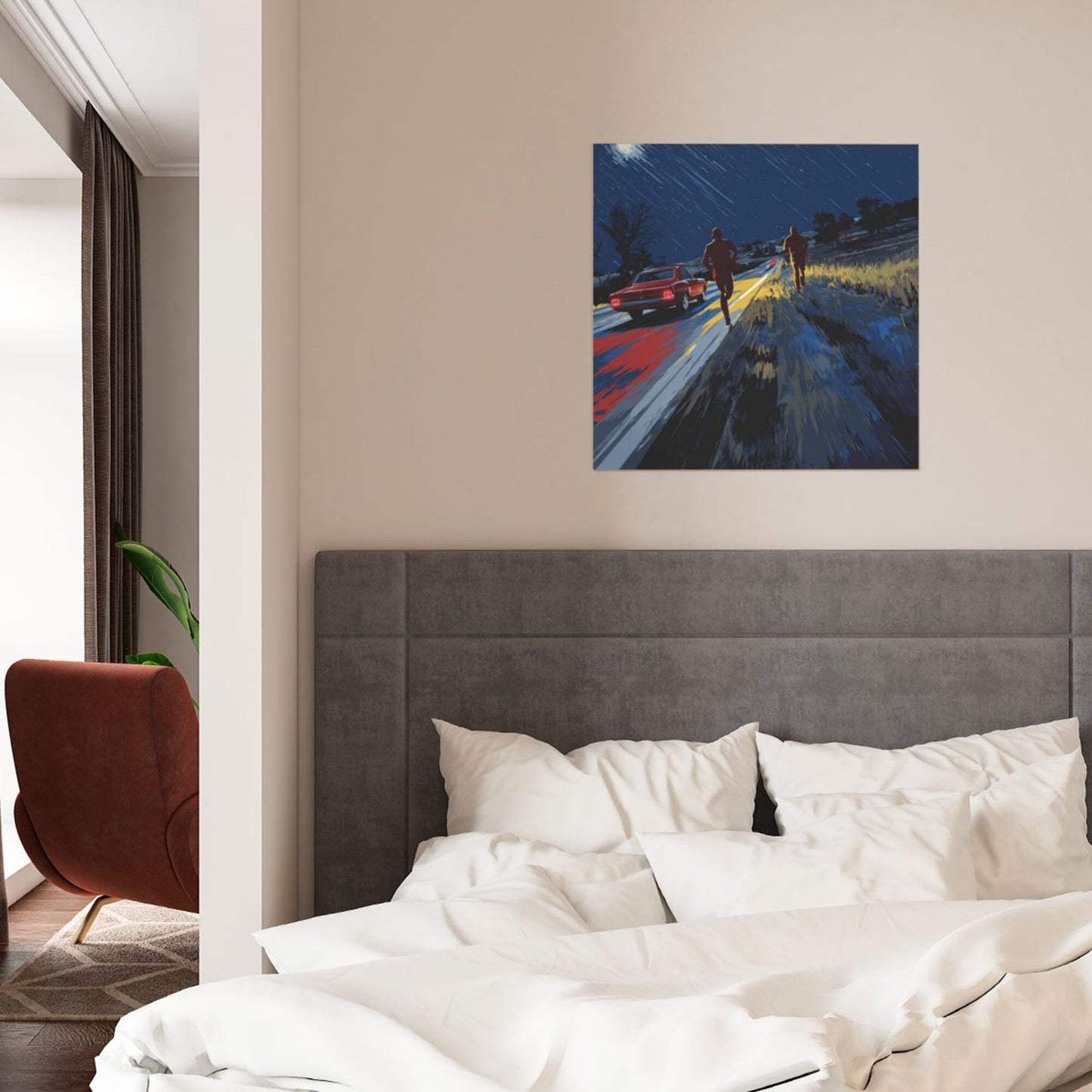 Rainy Night Road Artistic Square Canvas Wall Art 40×40cm Unframed Decorative Fabric Painting