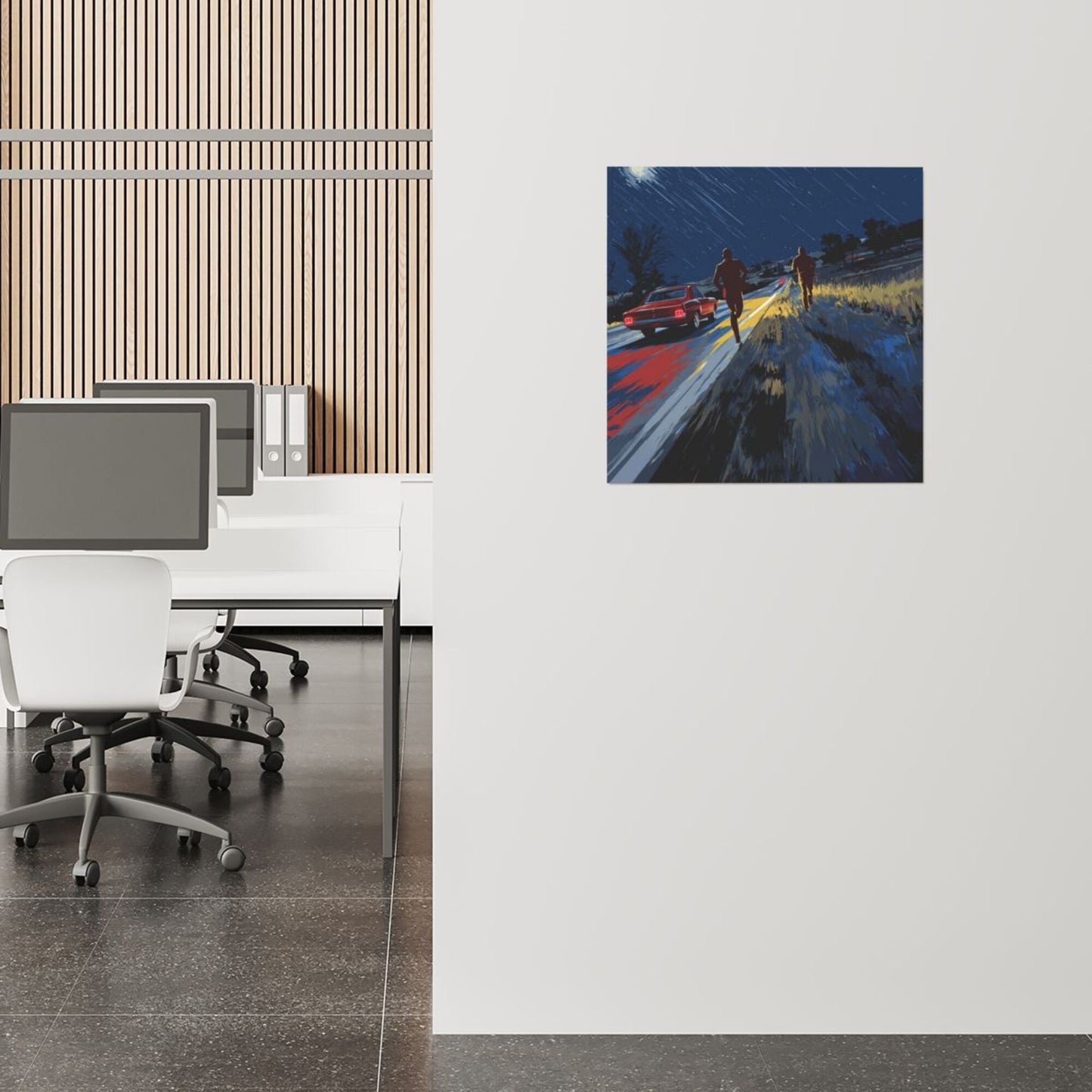Rainy Night Road Artistic Square Canvas Wall Art 40×40cm Unframed Decorative Fabric Painting