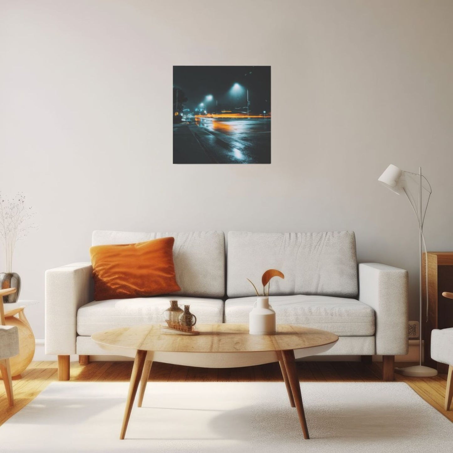 Night Street Reflections Artistic Square Canvas Wall Art 40×40cm Unframed Decorative Fabric Painting