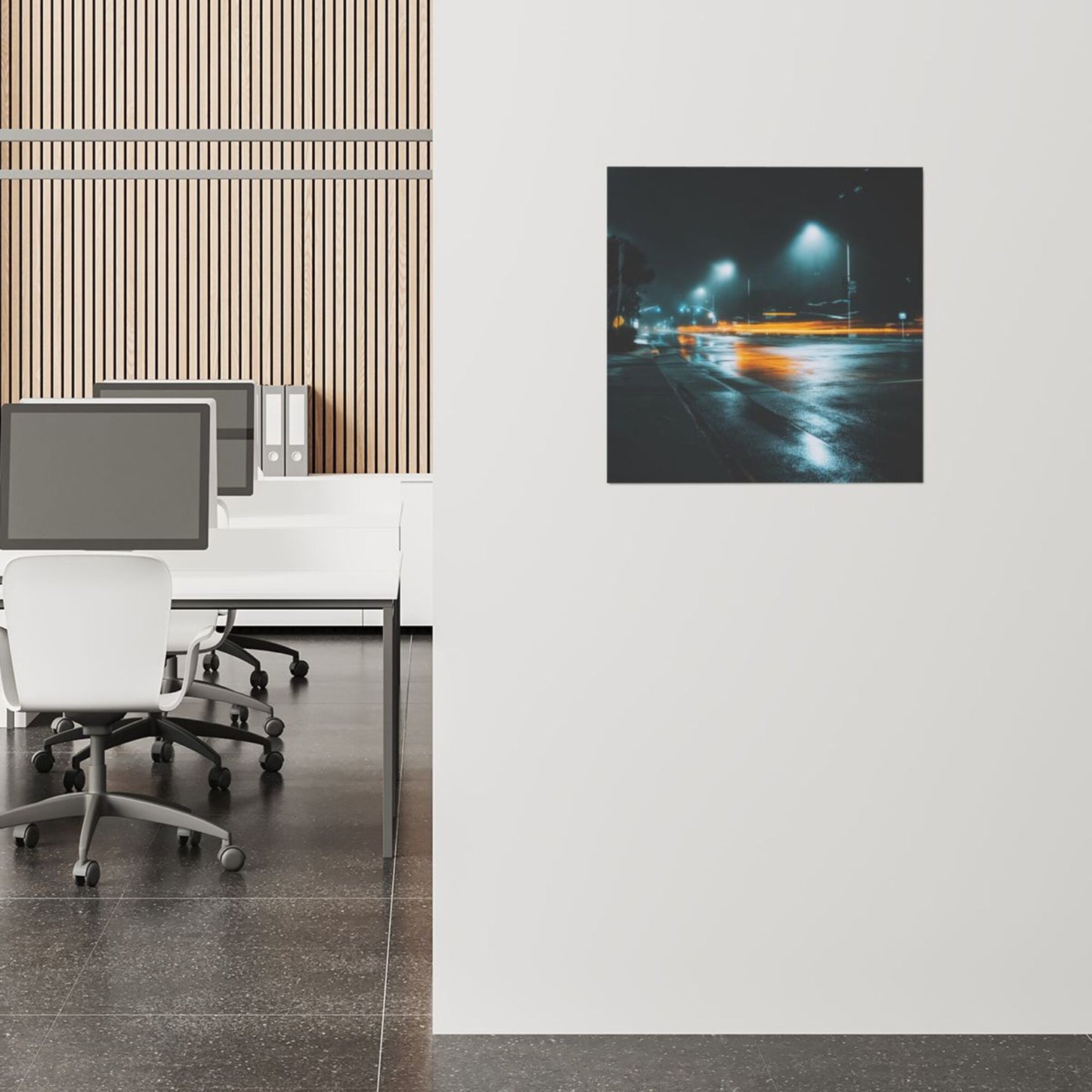 Night Street Reflections Artistic Square Canvas Wall Art 40×40cm Unframed Decorative Fabric Painting