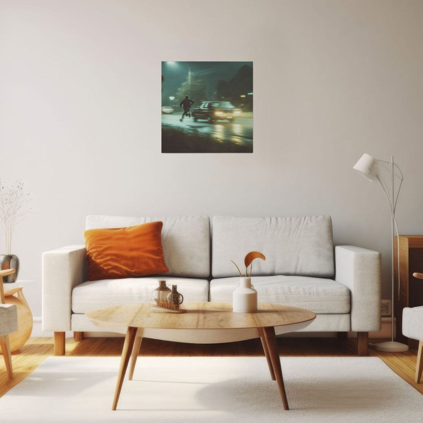 Rainy Night Run Urban Artistic Square Canvas Wall Art 40×40cm Unframed Decorative Fabric Painting