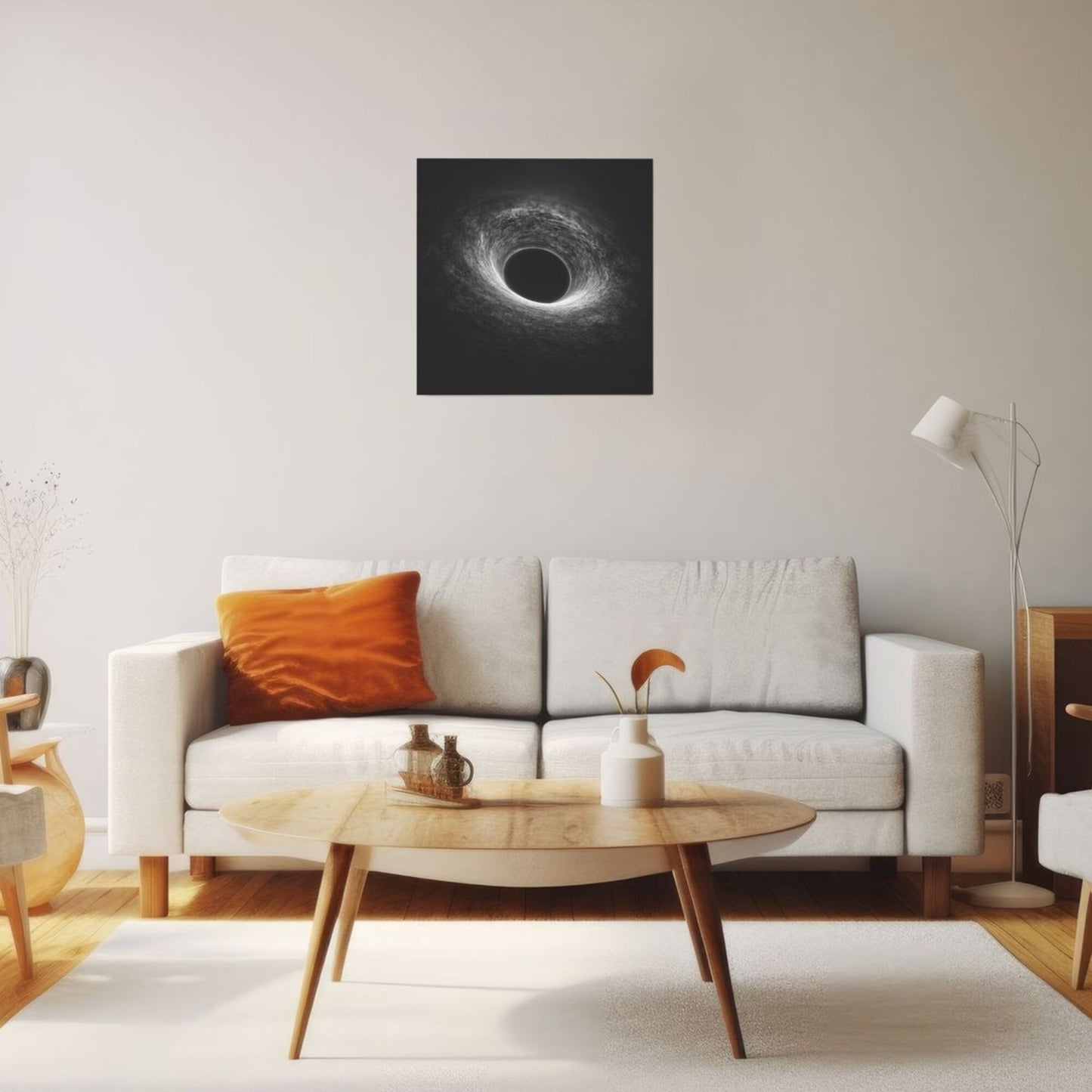 Black & White Cosmic Black Hole Artistic Square Canvas Wall Art 40×40cm Unframed Decorative Fabric Painting