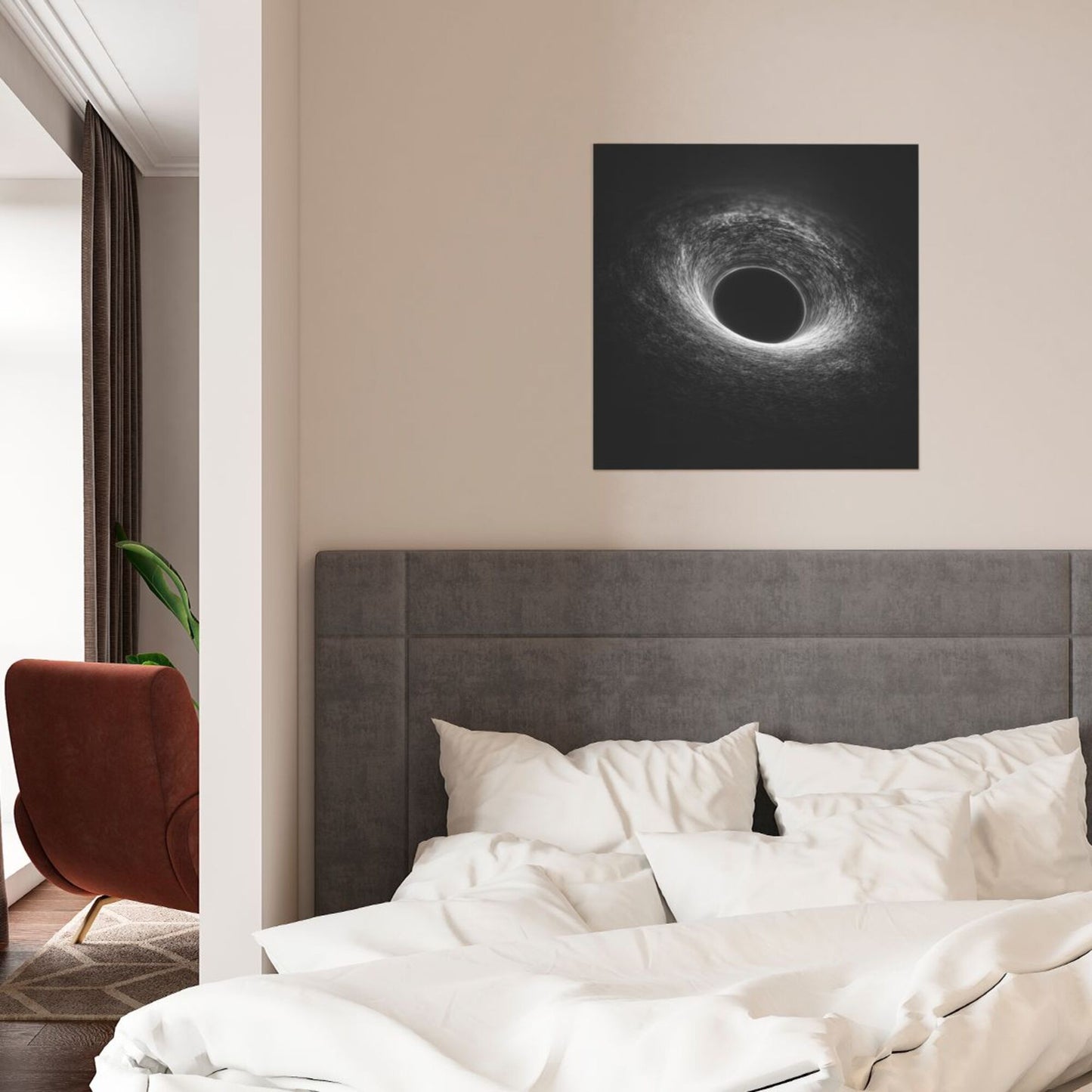 Black & White Cosmic Black Hole Artistic Square Canvas Wall Art 40×40cm Unframed Decorative Fabric Painting
