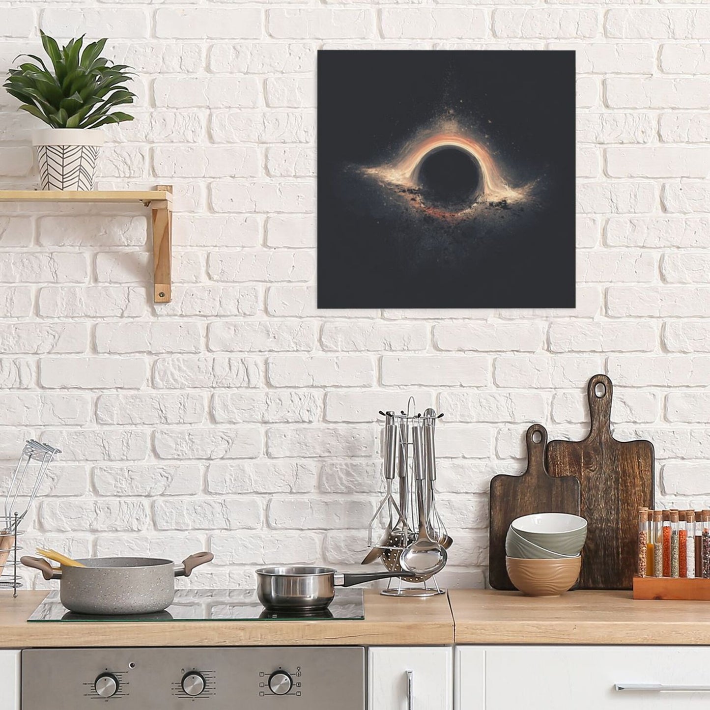 Colorful Cosmic Black Hole Artistic Square Canvas Wall Art 40×40cm Unframed Decorative Fabric Painting