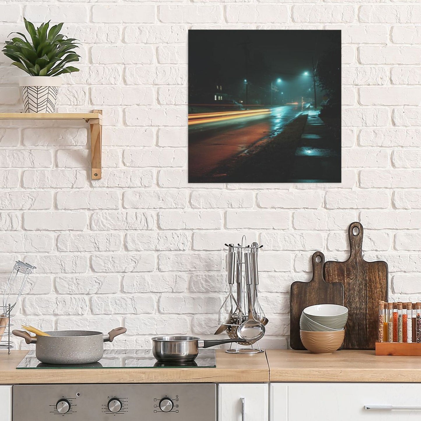 Modern Night Scene Square Canvas Wall Art – Unframed 40×40cm