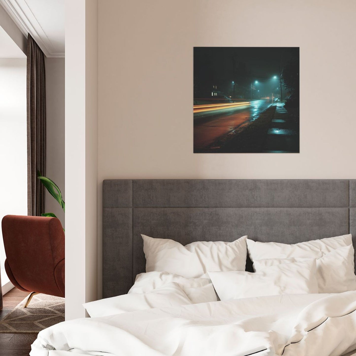 Modern Night Scene Square Canvas Wall Art – Unframed 40×40cm
