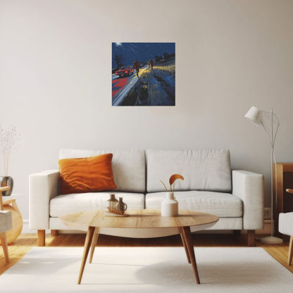 Rainy Night Road Artistic Square Canvas Wall Art 40×40cm Unframed Decorative Fabric Painting