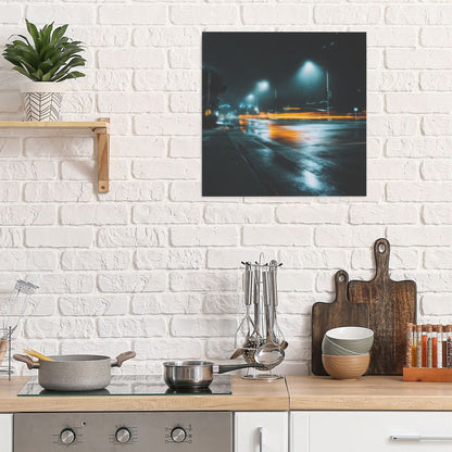 Night Street Reflections Artistic Square Canvas Wall Art 40×40cm Unframed Decorative Fabric Painting