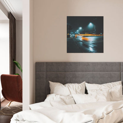 Night Street Reflections Artistic Square Canvas Wall Art 40×40cm Unframed Decorative Fabric Painting