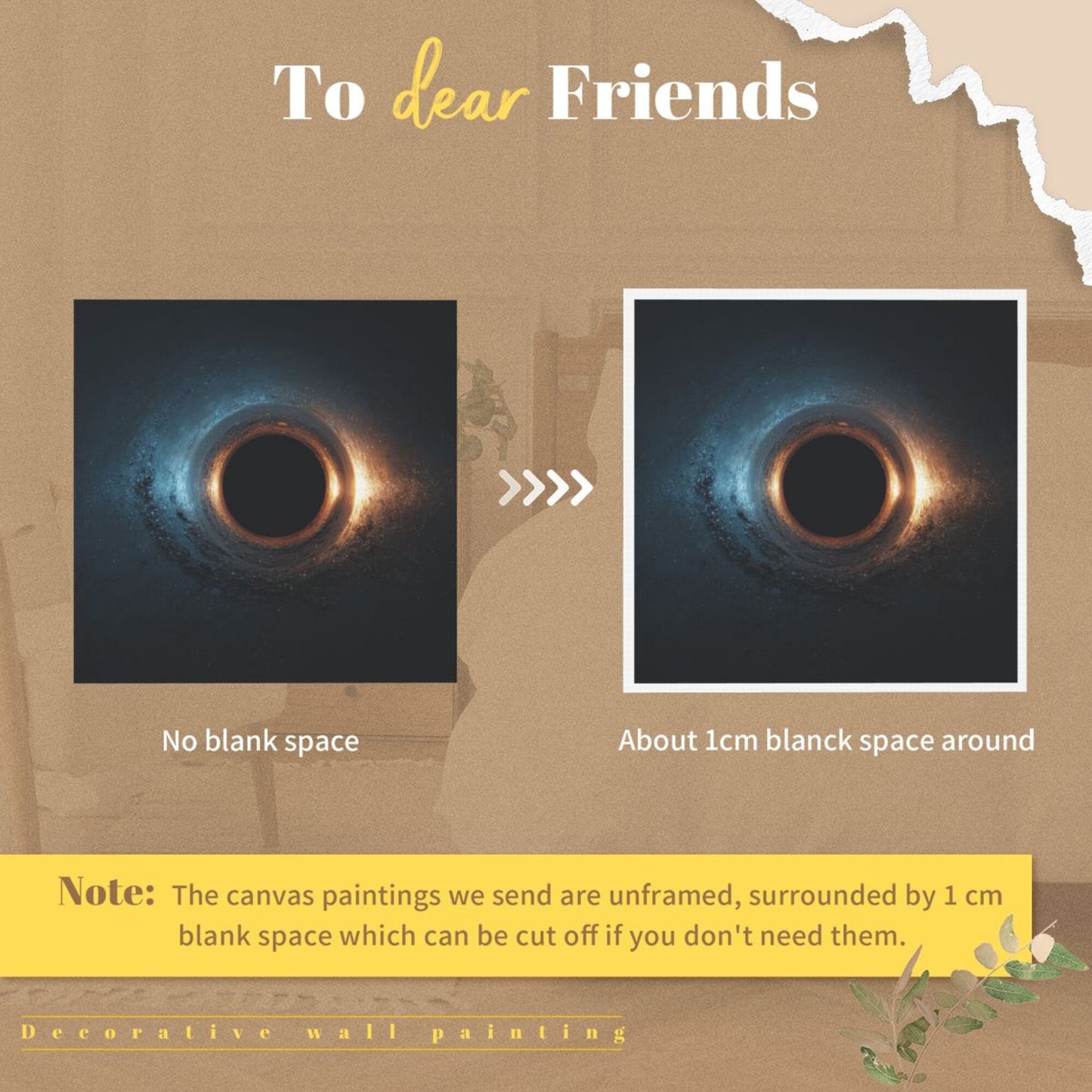 Cosmic Black Hole Artistic Square Canvas Wall Art 40×40cm Unframed Decorative Fabric Painting