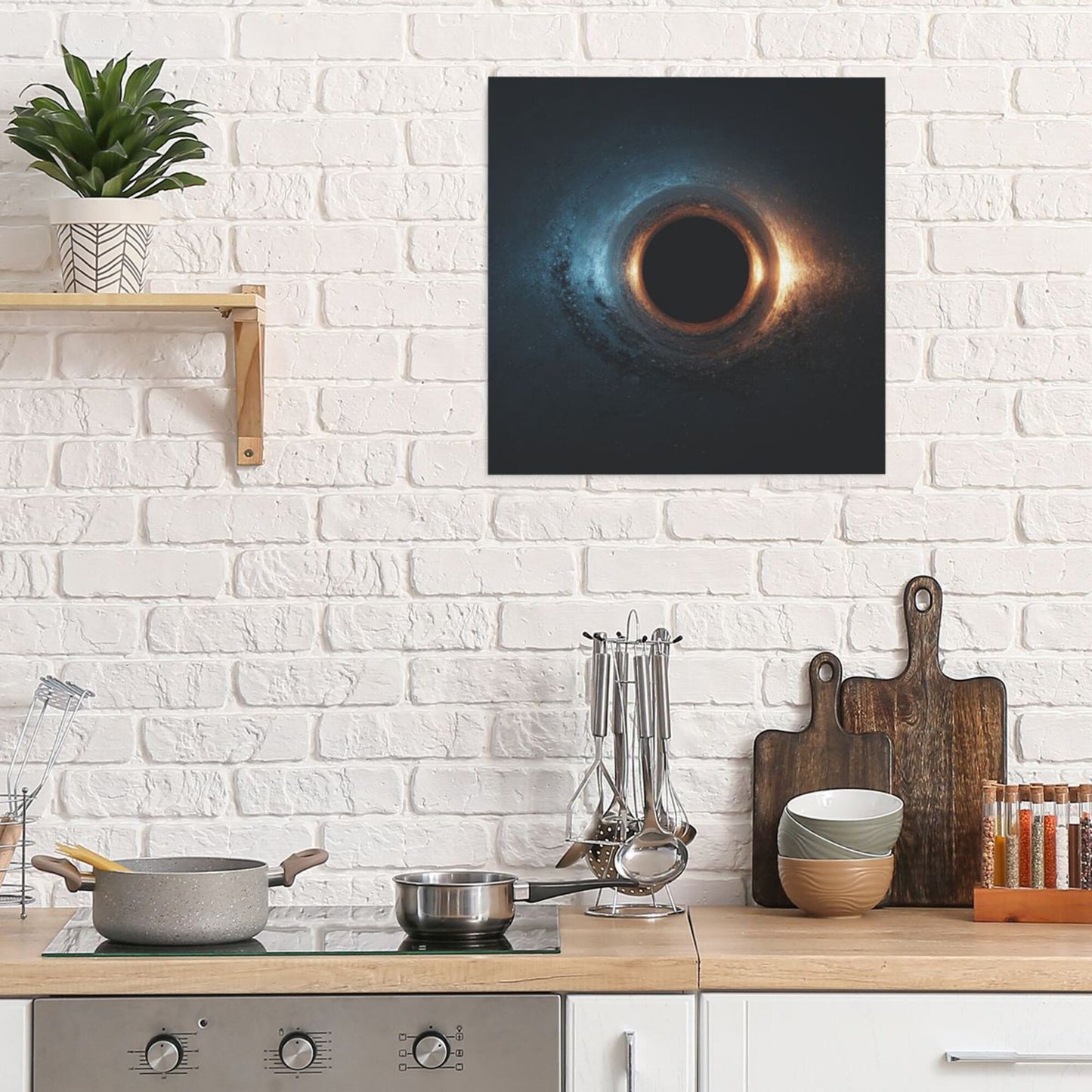 Cosmic Black Hole Artistic Square Canvas Wall Art 40×40cm Unframed Decorative Fabric Painting