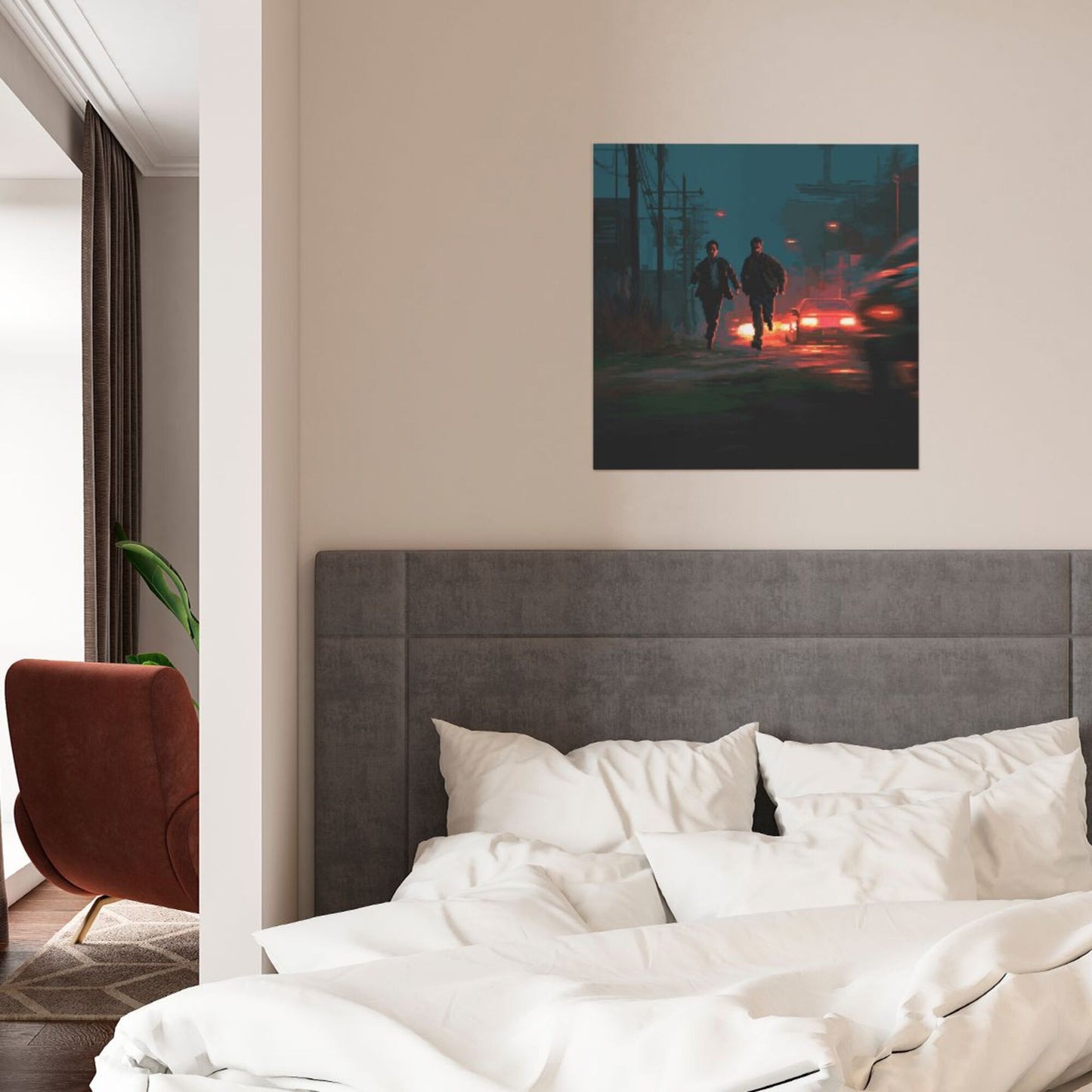 Urban Night Run Artistic Square Canvas Wall Art 40×40cm Unframed Decorative Fabric Painting