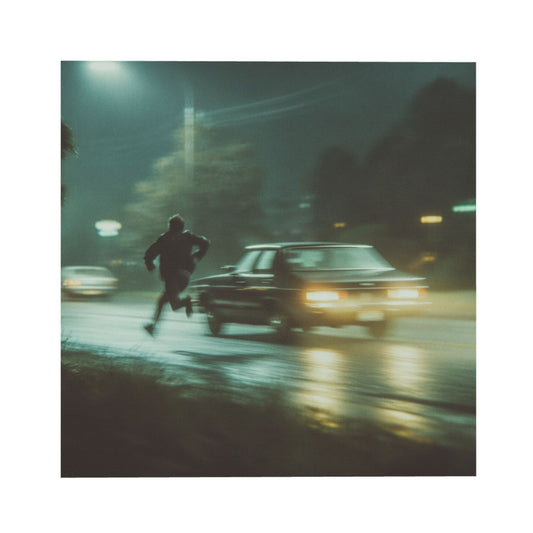 Rainy Night Run Urban Artistic Square Canvas Wall Art 40×40cm Unframed Decorative Fabric Painting