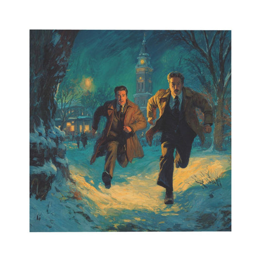 Vintage Snowy Night Run Artistic Square Canvas Wall Art 40×40cm Unframed Decorative Fabric Painting