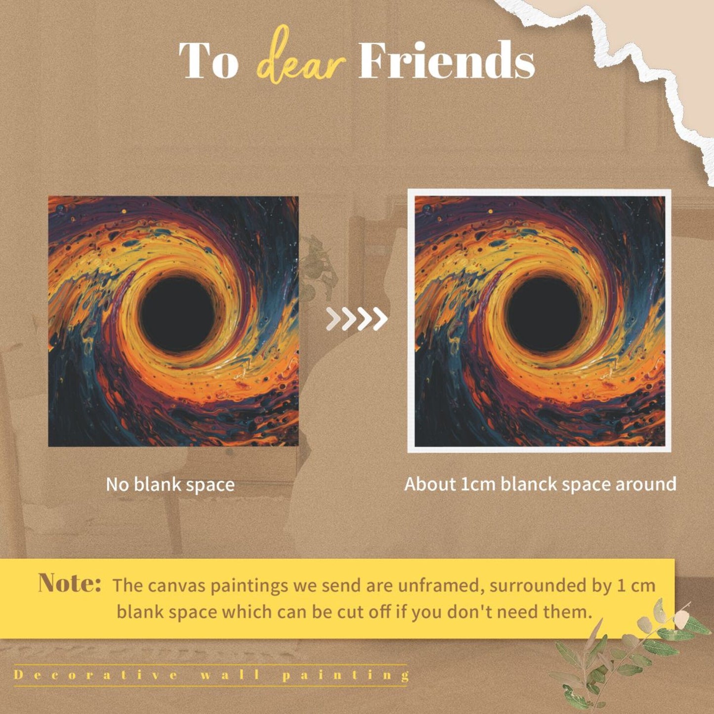 Fiery Galaxy Black Hole Artistic Square Canvas Wall Art 40×40cm Unframed Decorative Fabric Painting
