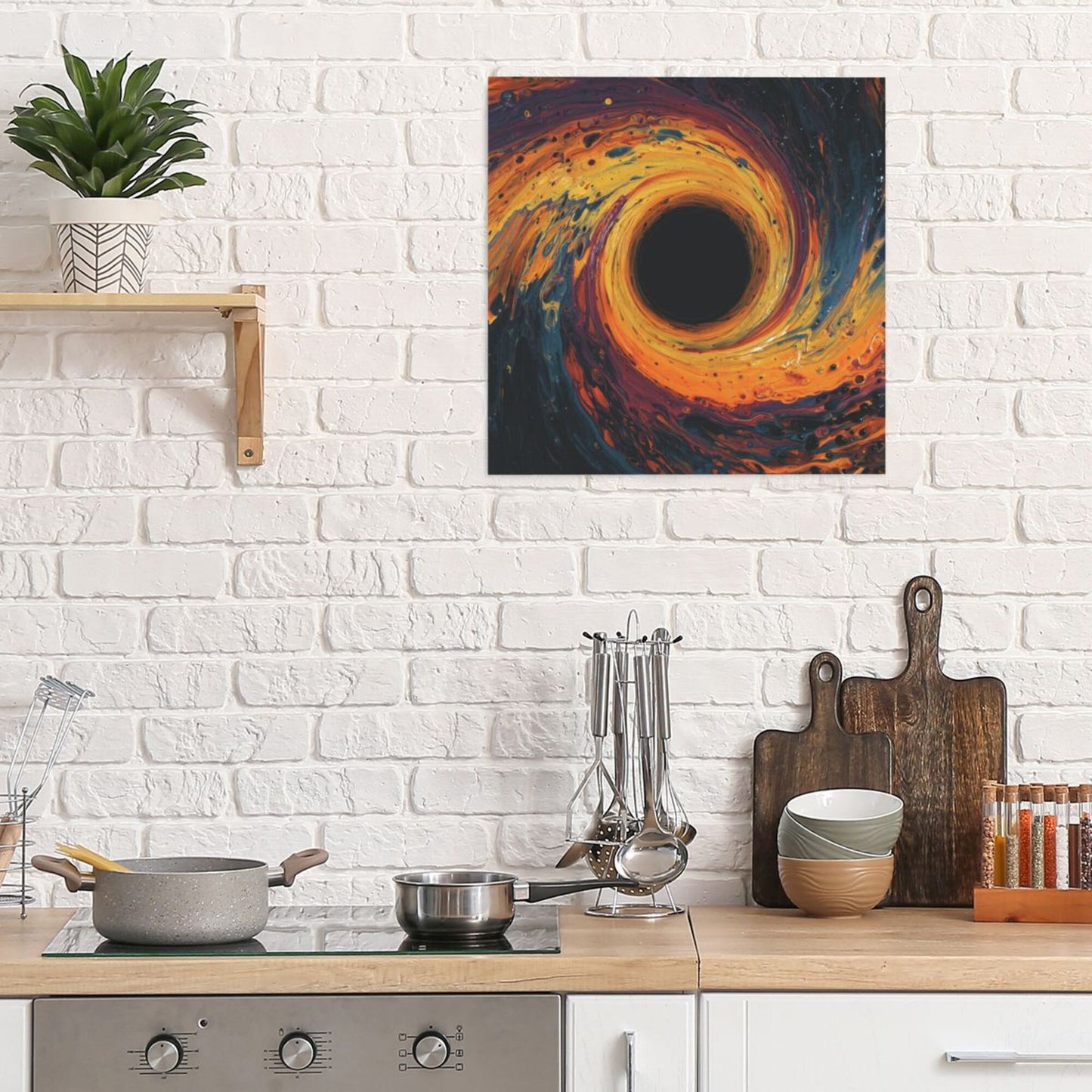 Fiery Galaxy Black Hole Artistic Square Canvas Wall Art 40×40cm Unframed Decorative Fabric Painting