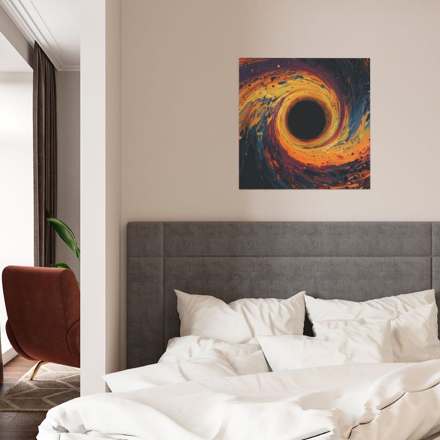 Fiery Galaxy Black Hole Artistic Square Canvas Wall Art 40×40cm Unframed Decorative Fabric Painting