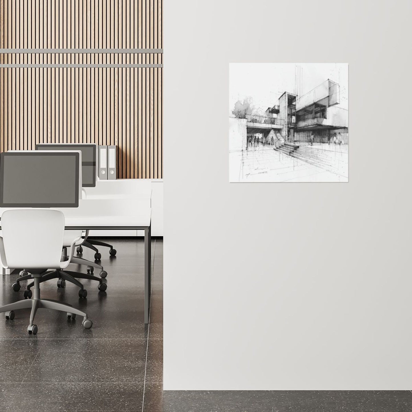Modern Architectural Sketch Square Canvas Wall Art 40×40cm Black & White Minimalist Unframed Decorative Painting