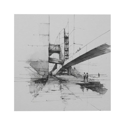 Modern Bridge Sketch Square Canvas Wall Art 40×40cm Black & White Minimalist Unframed Decorative Painting