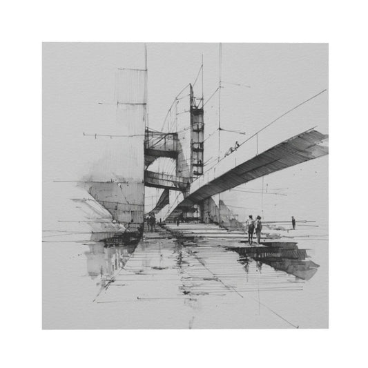 Modern Bridge Sketch Square Canvas Wall Art 40×40cm Black & White Minimalist Unframed Decorative Painting