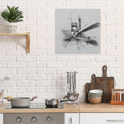 Modern Bridge Sketch Square Canvas Wall Art 40×40cm Black & White Minimalist Unframed Decorative Painting