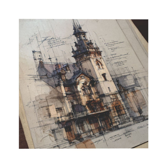 Vintage European Architecture Sketch Square Canvas Wall Art 40×40cm Unframed Decorative Painting